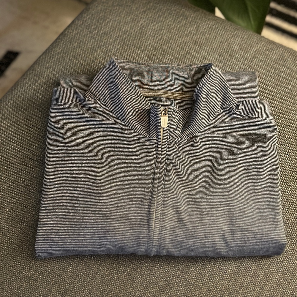 johnnie-O Navy and White Striped Half-zip Pullover